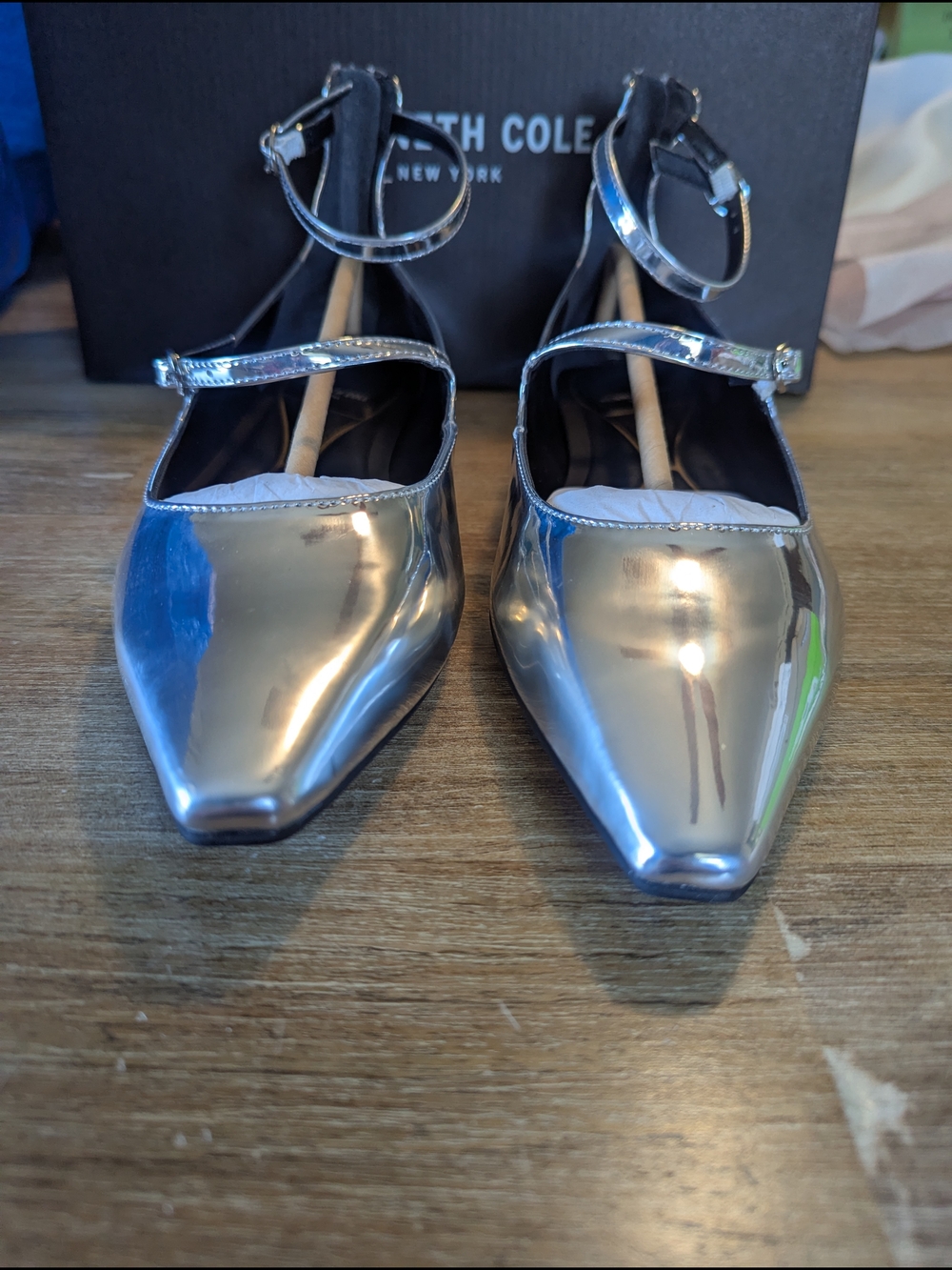 Kenneth Cole Women's Silver Pointed-Toe Mary Jane Flats - Picture 2 of 10